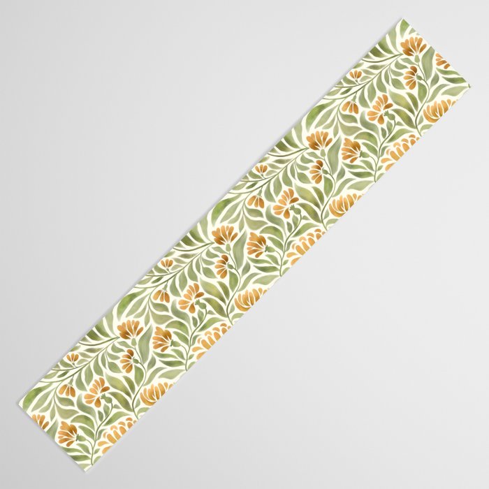 Watercolor Peony pattern in yellow and olive green Table Runner Gallery Image 3