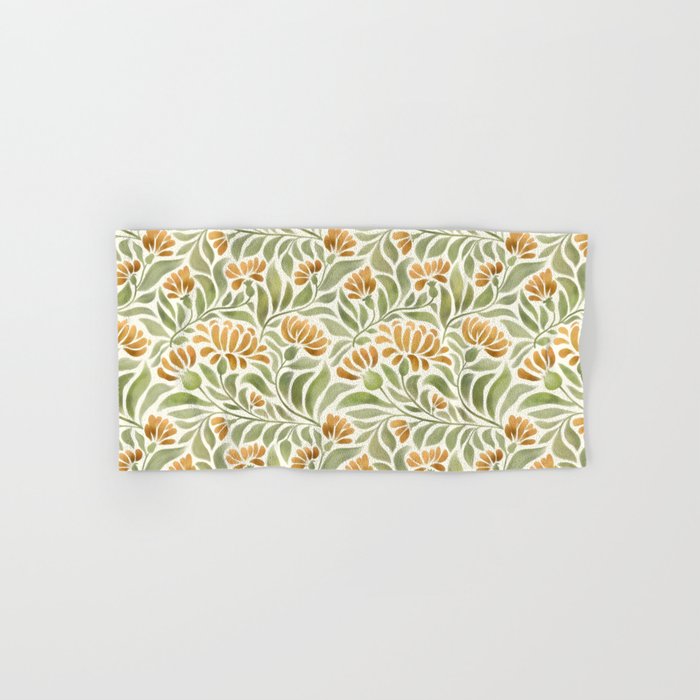 Watercolor Peony pattern in yellow and olive green Bath Towel Gallery Image 1
