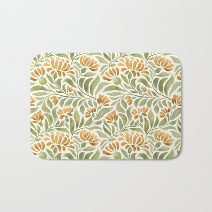 Watercolor Peony pattern in yellow and olive green Bath Mat Gallery Image 1