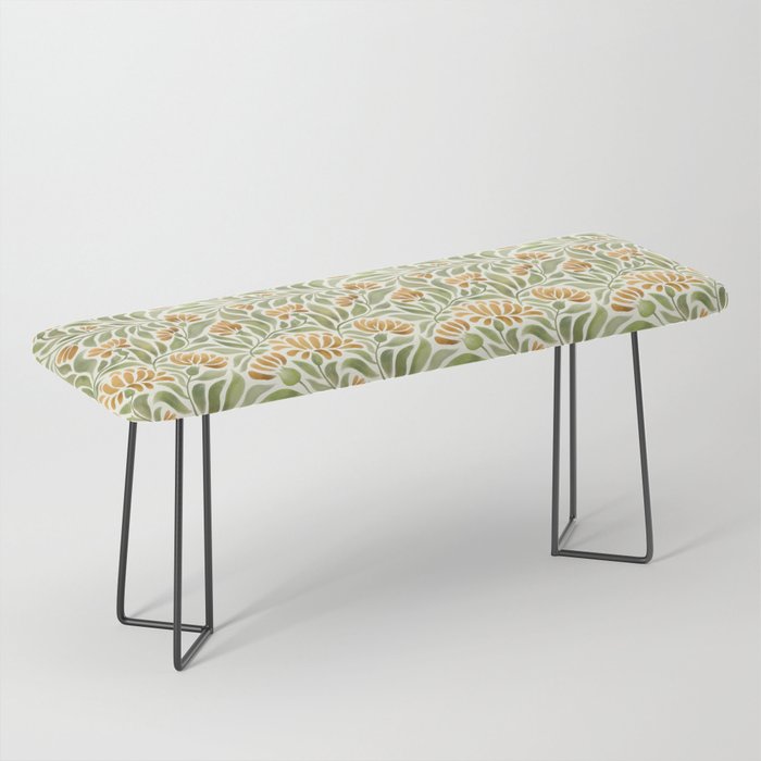 Watercolor Peony pattern in yellow and olive green Bench Gallery Image 1