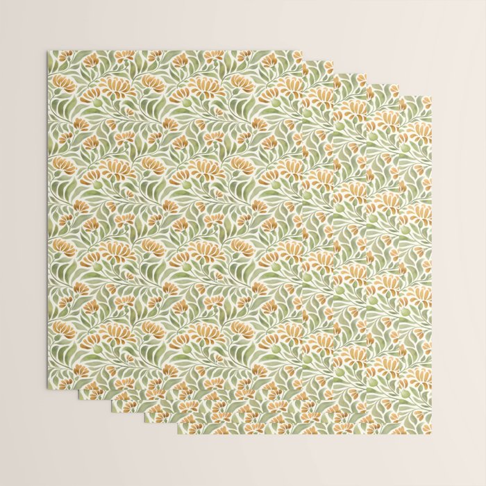 Watercolor Peony pattern in yellow and olive green Wrapping Paper Gallery Image 3