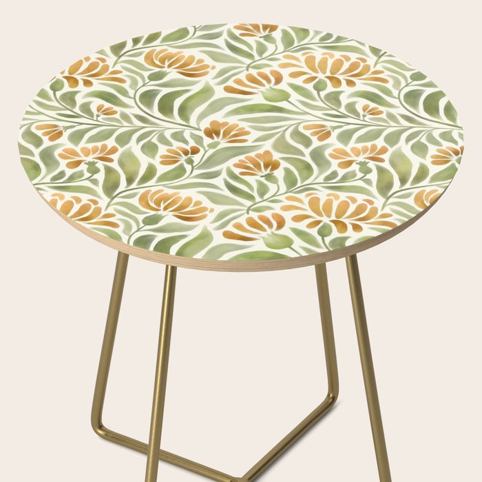 Watercolor Peony pattern in yellow and olive green Side Table Gallery Image 2