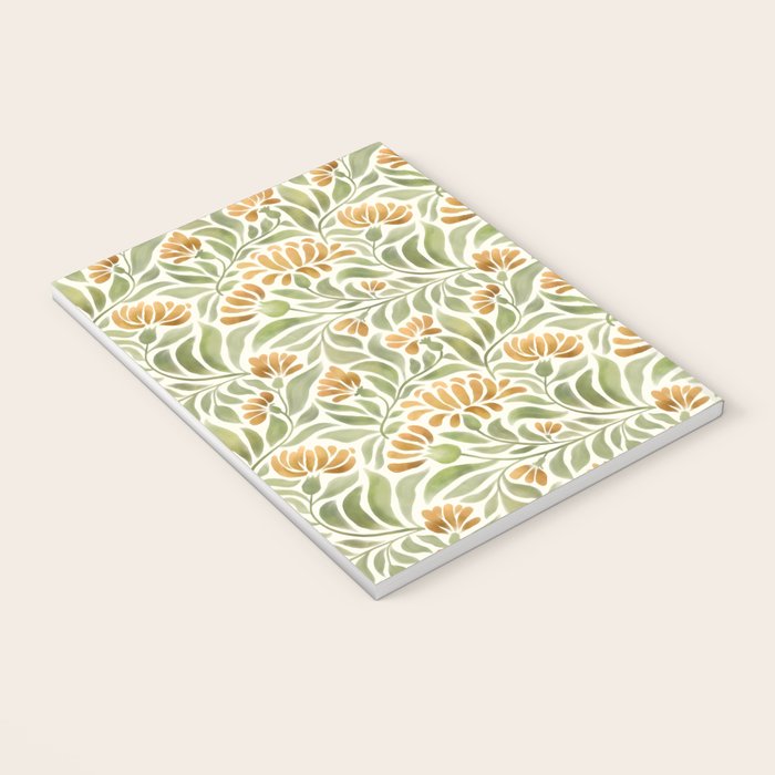 Watercolor Peony pattern in yellow and olive green Notebook Gallery Image 3