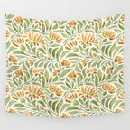 Watercolor Peony pattern in yellow and olive green Wall Tapestry Gallery Image 4