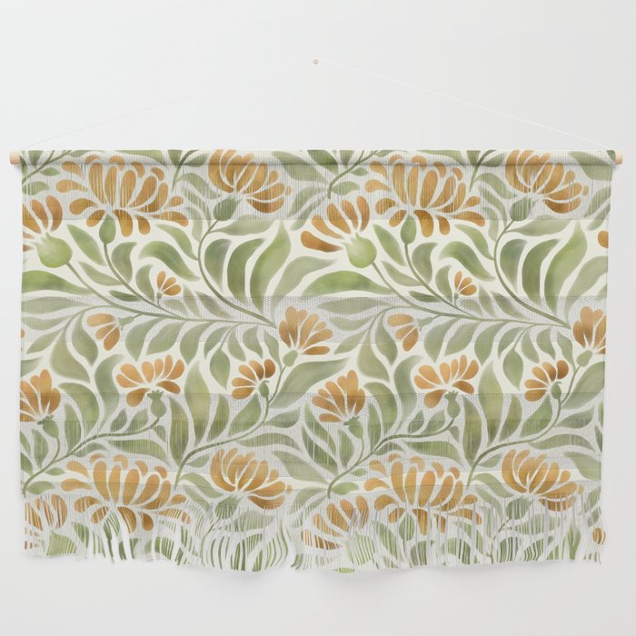 Watercolor Peony pattern in yellow and olive green Wall Hanging Gallery Image 1