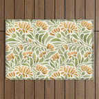 Watercolor Peony pattern in yellow and olive green Outdoor Rug Gallery Image 1