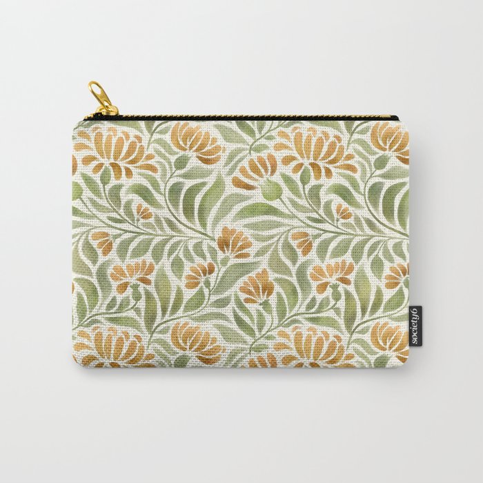 Watercolor Peony pattern in yellow and olive green Carry All Pouch Gallery Image 1