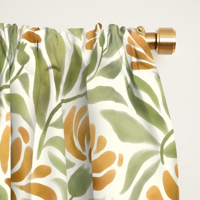 Watercolor Peony pattern in yellow and olive green Window Curtain Gallery Image 2
