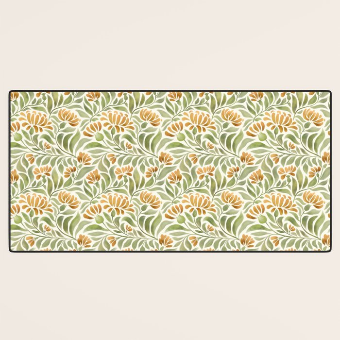 Watercolor Peony pattern in yellow and olive green Desk Mat Gallery Image 3