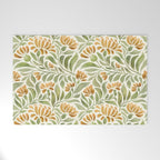 Watercolor Peony pattern in yellow and olive green Welcome Mat Gallery Image 1