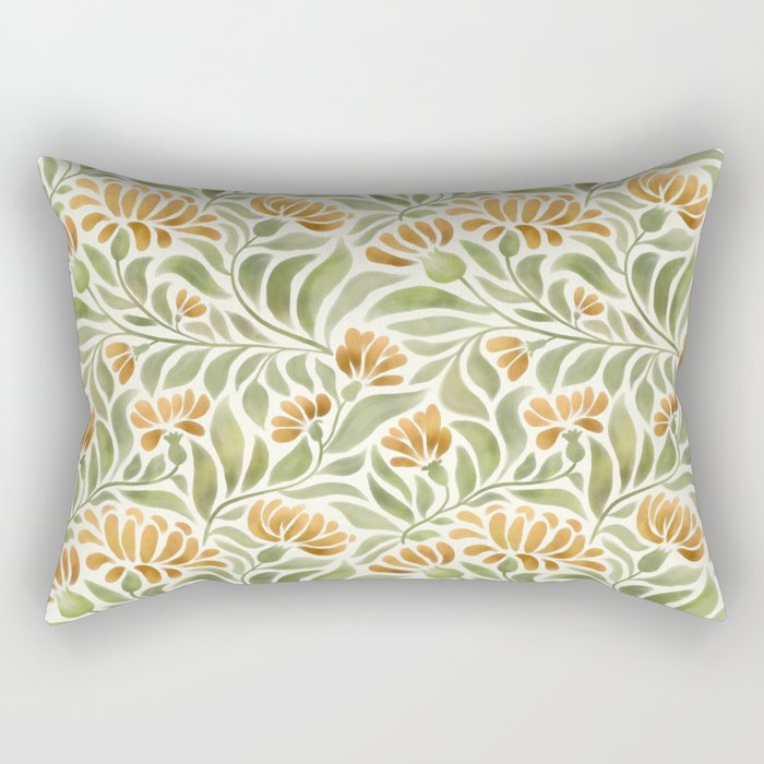 Watercolor Peony pattern in yellow and olive green Rectangular Pillow Gallery Image 1