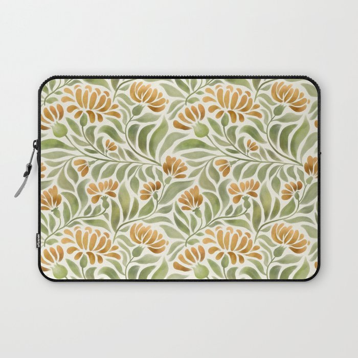 Watercolor Peony pattern in yellow and olive green Laptop Sleeve Gallery Image 1