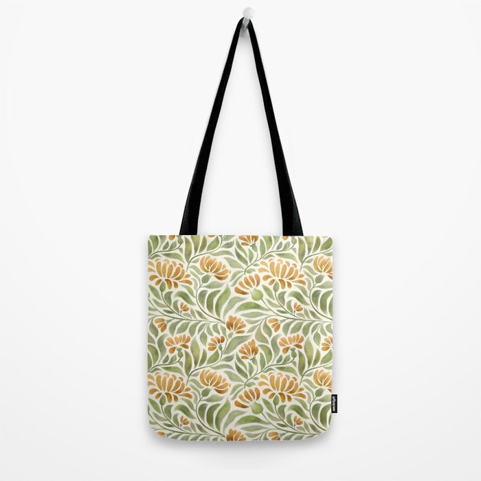 Watercolor Peony pattern in yellow and olive green Tote Bag Gallery Image 2