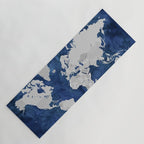 Dark blue watercolor and grey world map Yoga Mat Gallery Image 1