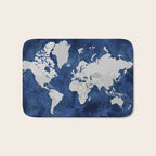 Dark blue watercolor and grey world map Bath Mat Gallery Image 1