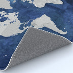 Dark blue watercolor and grey world map Rug Gallery Image 4