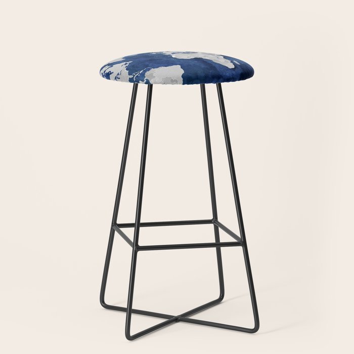 Dark blue watercolor and grey world map Stool Gallery Image 1