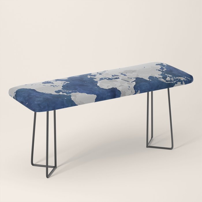 Dark blue watercolor and grey world map Bench Gallery Image 1