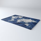 Dark blue watercolor and grey world map Rug Gallery Image 3