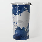Dark blue watercolor and grey world map Travel Mug Gallery Image 2