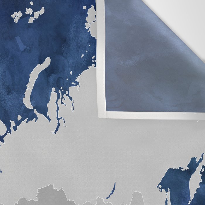 Dark blue watercolor and grey world map Wall Tapestry Gallery Image 3