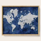 Dark blue watercolor and grey world map Serving Tray Gallery Image 1