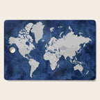Dark blue watercolor and grey world map Cutting Board Gallery Image 1