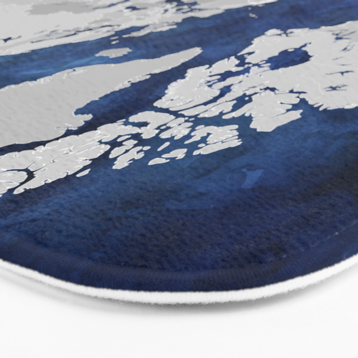 Dark blue watercolor and grey world map Bath Mat Gallery Image 3