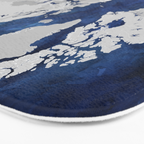Dark blue watercolor and grey world map Bath Mat Gallery Image 3