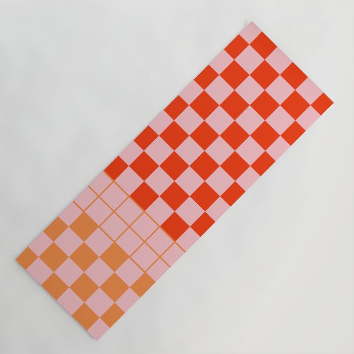 Checkered Triplet Mixed Check Pattern in Orange and Pink Tones Yoga Mat Gallery Image 1