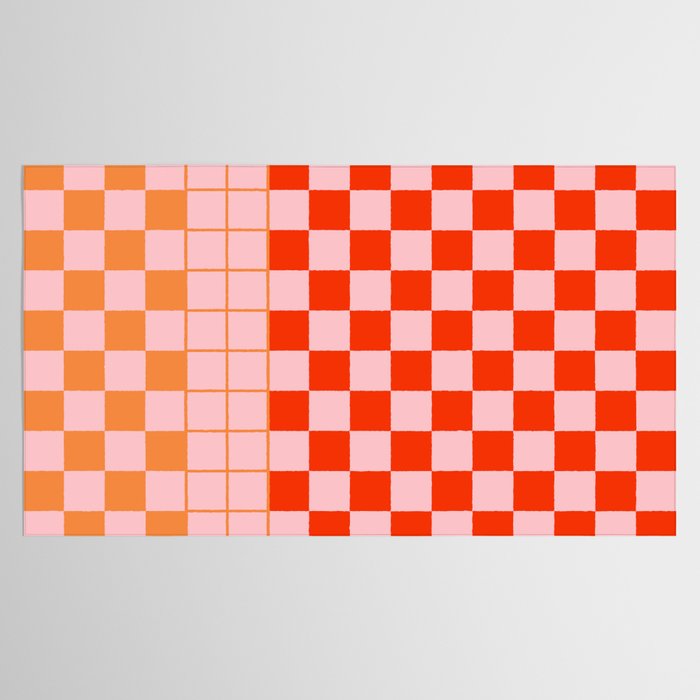 Checkered Triplet Mixed Check Pattern in Orange and Pink Tones Tablecloth Gallery Image 2