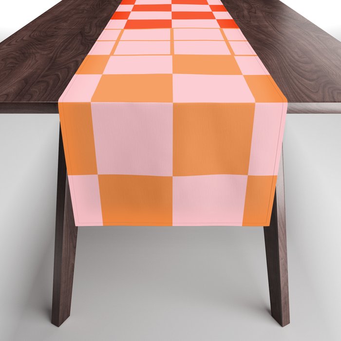 Checkered Triplet Mixed Check Pattern in Orange and Pink Tones Table Runner Gallery Image 1