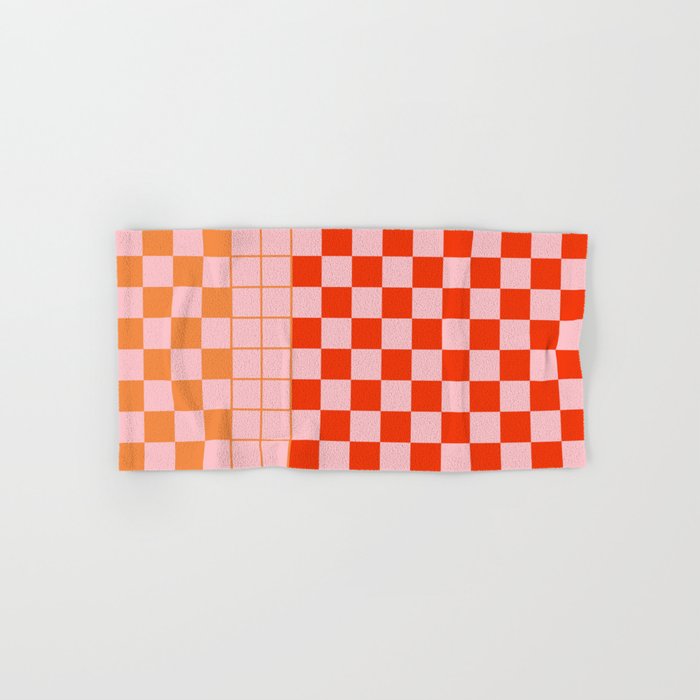 Checkered Triplet Mixed Check Pattern in Orange and Pink Tones Bath Towel Gallery Image 1