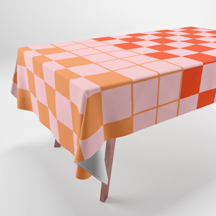 Checkered Triplet Mixed Check Pattern in Orange and Pink Tones Tablecloth Gallery Image 1