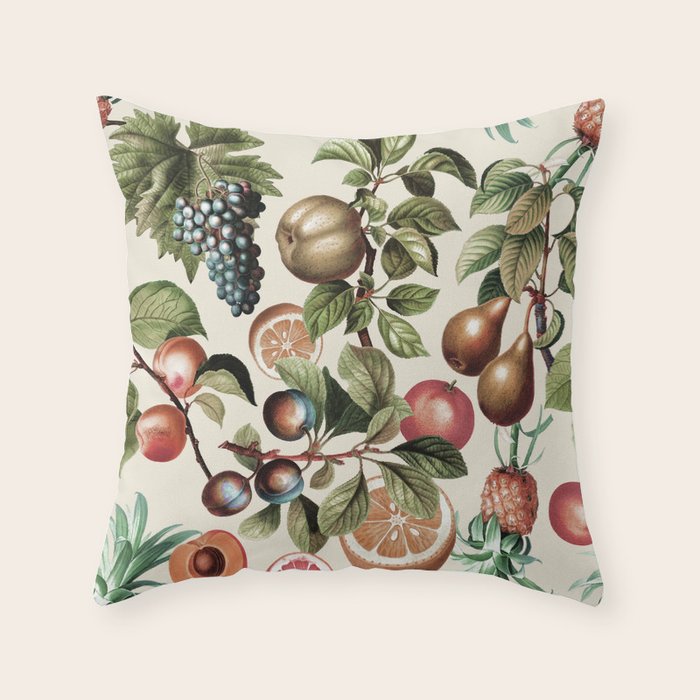 Fruitful Florals, Vintage Prints Food Throw Pillow Gallery Image 1