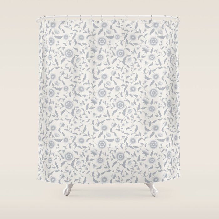 Vintage Trailing Floral - Blue and White Shower Curtain Gallery Image 1