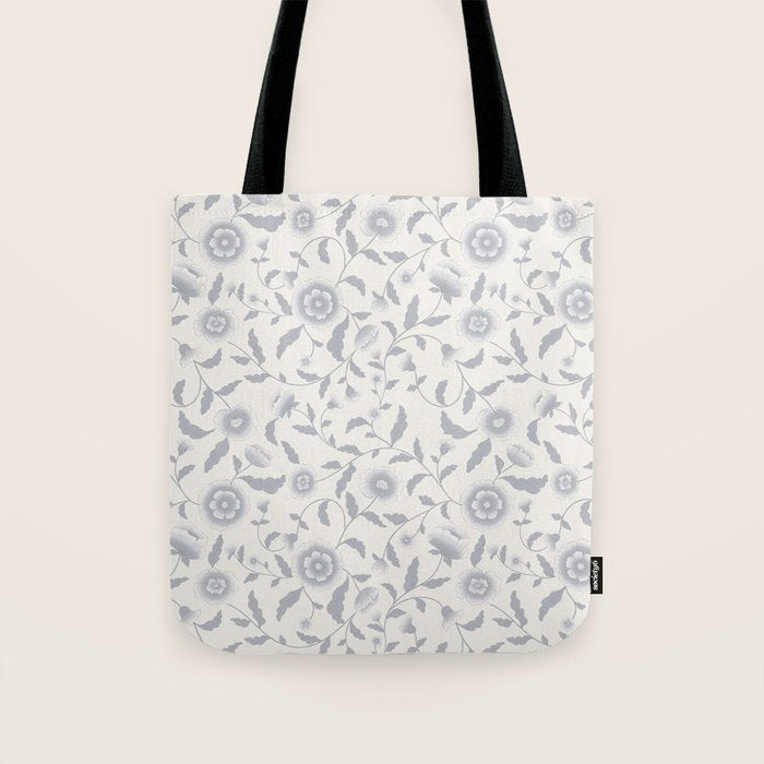 Vintage Trailing Floral - Blue and White Tote Bag Gallery Image 1
