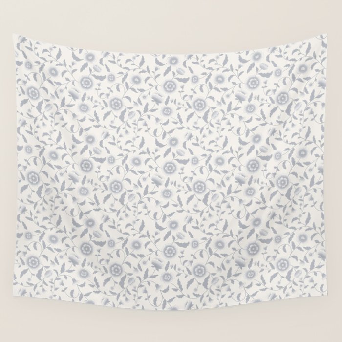 Vintage Trailing Floral - Blue and White Wall Tapestry Gallery Image 1