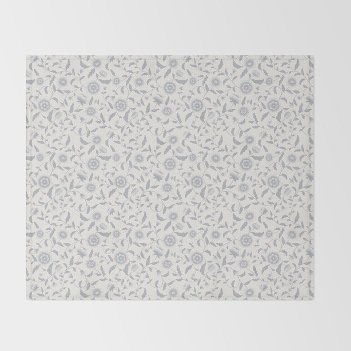 Vintage Trailing Floral - Blue and White Throw Blanket Gallery Image 2