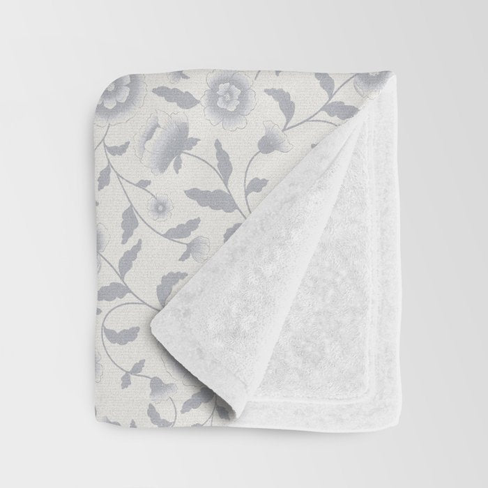 Vintage Trailing Floral - Blue and White Throw Blanket Gallery Image 3