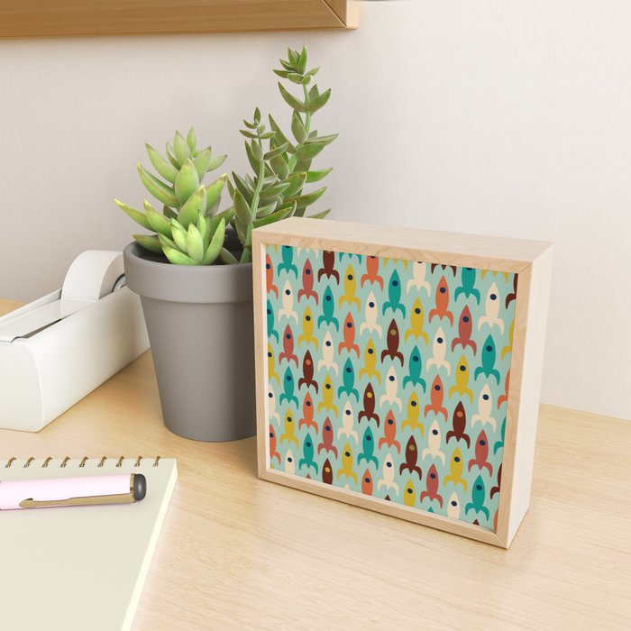 Retro Rockets - Midcentury Modern Atomic Age Aerospace Pattern in Teal, Orange, Mustard, and Celadon Mini Art Print Gallery Image 2