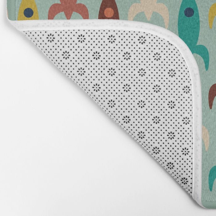 Retro Rockets - Midcentury Modern Atomic Age Aerospace Pattern in Teal, Orange, Mustard, and Celadon Bath Mat Gallery Image 2
