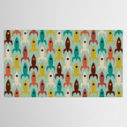 Retro Rockets - Midcentury Modern Atomic Age Aerospace Pattern in Teal, Orange, Mustard, and Celadon Tablecloth Gallery Image 2