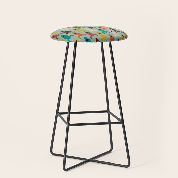 Retro Rockets - Midcentury Modern Atomic Age Aerospace Pattern in Teal, Orange, Mustard, and Celadon Stool Gallery Image 1