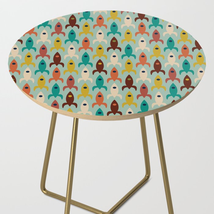 Retro Rockets - Midcentury Modern Atomic Age Aerospace Pattern in Teal, Orange, Mustard, and Celadon Side Table Gallery Image 2