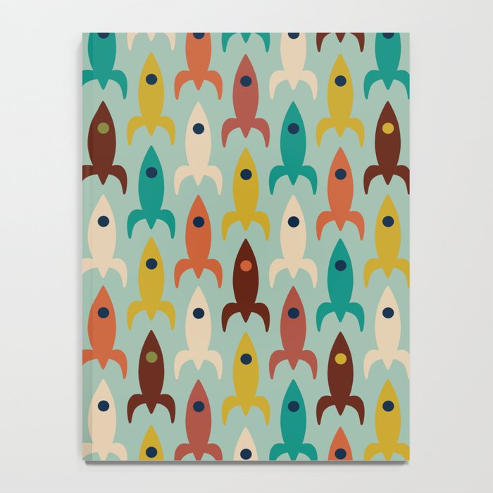 Retro Rockets - Midcentury Modern Atomic Age Aerospace Pattern in Teal, Orange, Mustard, and Celadon Notebook Gallery Image 4