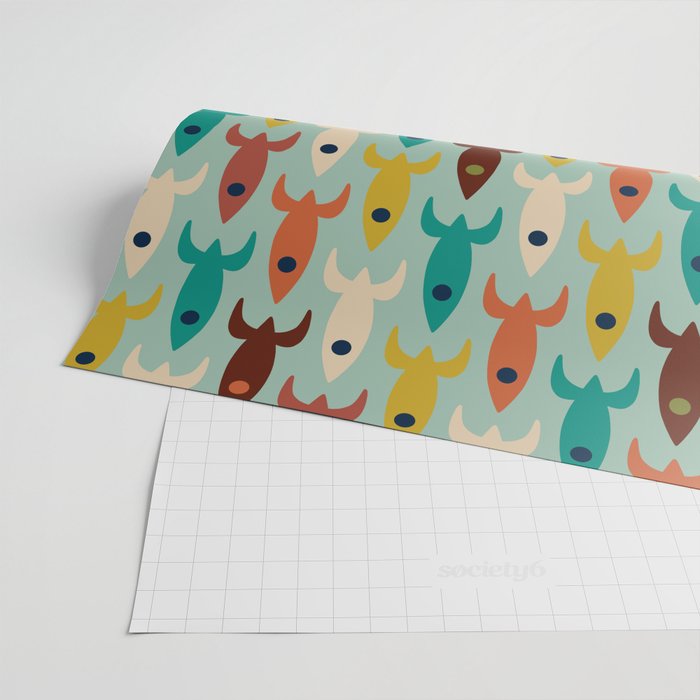 Retro Rockets - Midcentury Modern Atomic Age Aerospace Pattern in Teal, Orange, Mustard, and Celadon Wrapping Paper Gallery Image 2