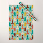 Retro Rockets - Midcentury Modern Atomic Age Aerospace Pattern in Teal, Orange, Mustard, and Celadon Wrapping Paper Gallery Image 1