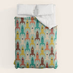 Retro Rockets - Midcentury Modern Atomic Age Aerospace Pattern in Teal, Orange, Mustard, and Celadon Comforter Gallery Image 6
