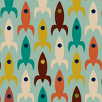 Retro Rockets - Midcentury Modern Atomic Age Aerospace Pattern in Teal, Orange, Mustard, and Celadon Coffee Mug Gallery Image 2